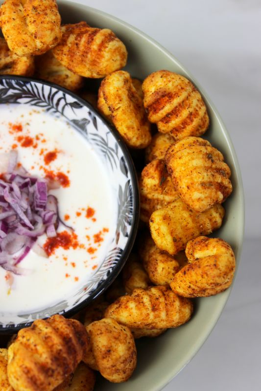 Gnocchi aus dem Airfryer mit Kebap Durüm Gewürz und einem einem Zwiebel-Knoblauchdip